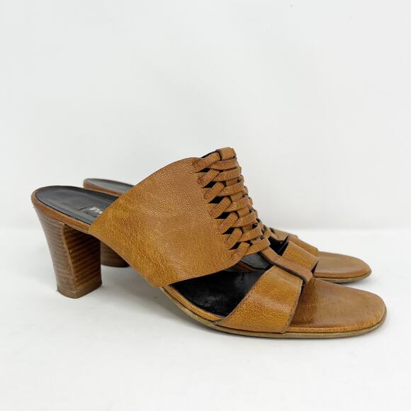 Paul Green Brown Leather Slip On Heeled Sandals - Picture 1 of 10
